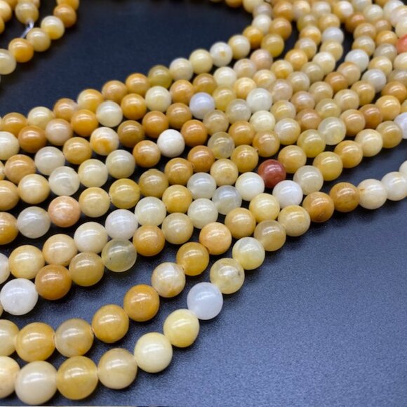 8mm Yellow Aventurine Genuine Natural Gemstone Bead Strand - Yellow Golden Tones - Picture 2 of 2